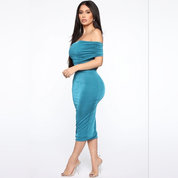 Off shoulder dress ...teal - Picture 2 of 3